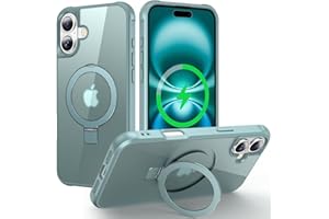 CHAOFEnG Magnetic Compatible with iPhone 16 Plus Case with Stand [Military Grade Drop Tested][Compatible with Magnet] Ring Translucent Slim Hard Back Soft Edge, Teal Green