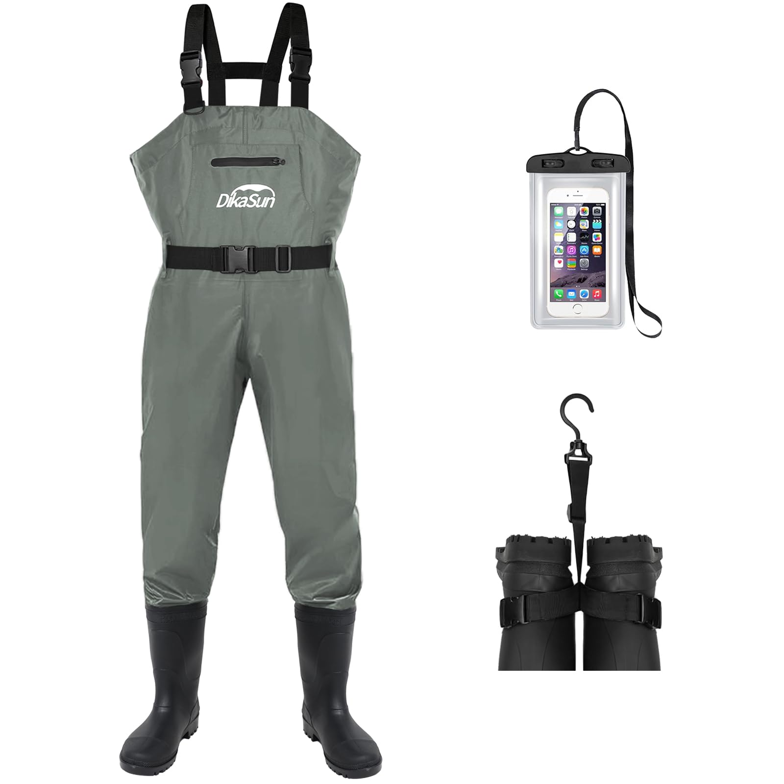 Photo 1 of DikaSun Fishing Waders for Men & Women, Waterproof 2-Ply Nylon/PVC Chest Wader with Boots for Outdoor Sizes 4-13 Bootfoot