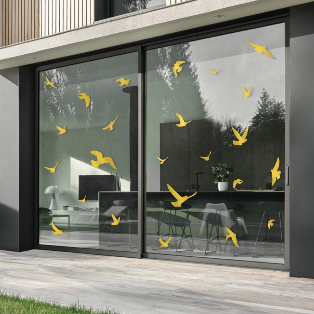 Decooo.be Anti-Collision Stickers to Prevent Bird Strikes on Window Glass - Choice of Colours Available (Set of 17 Silhouettes) Dorés Métallisés