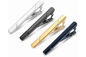 Roctee 4Pcs Tie Clips For Men Skinny Ties, Men's Tie Bars Set For Slim Ties, Silver Gold Clip Tie For Short Neckties, Classic Men's Tie Clasp Accessories