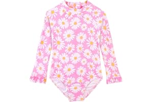Alakuoti Long Sleeve One Piece Ruffle Swimsuit for Toddler Girls Baby Girl Rashguard Shirt with UPF 50+ Sun Protection