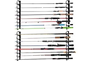 HANGEASE Wall Mounted Fishing Rod Rack Holder Ceiling Storage Hook Hanger Display Metal Horizontal Rack Oranizer Poles Steel Racks Holds up to 16 Rods with Soft Protective Pad for Garage Cabin and Basement