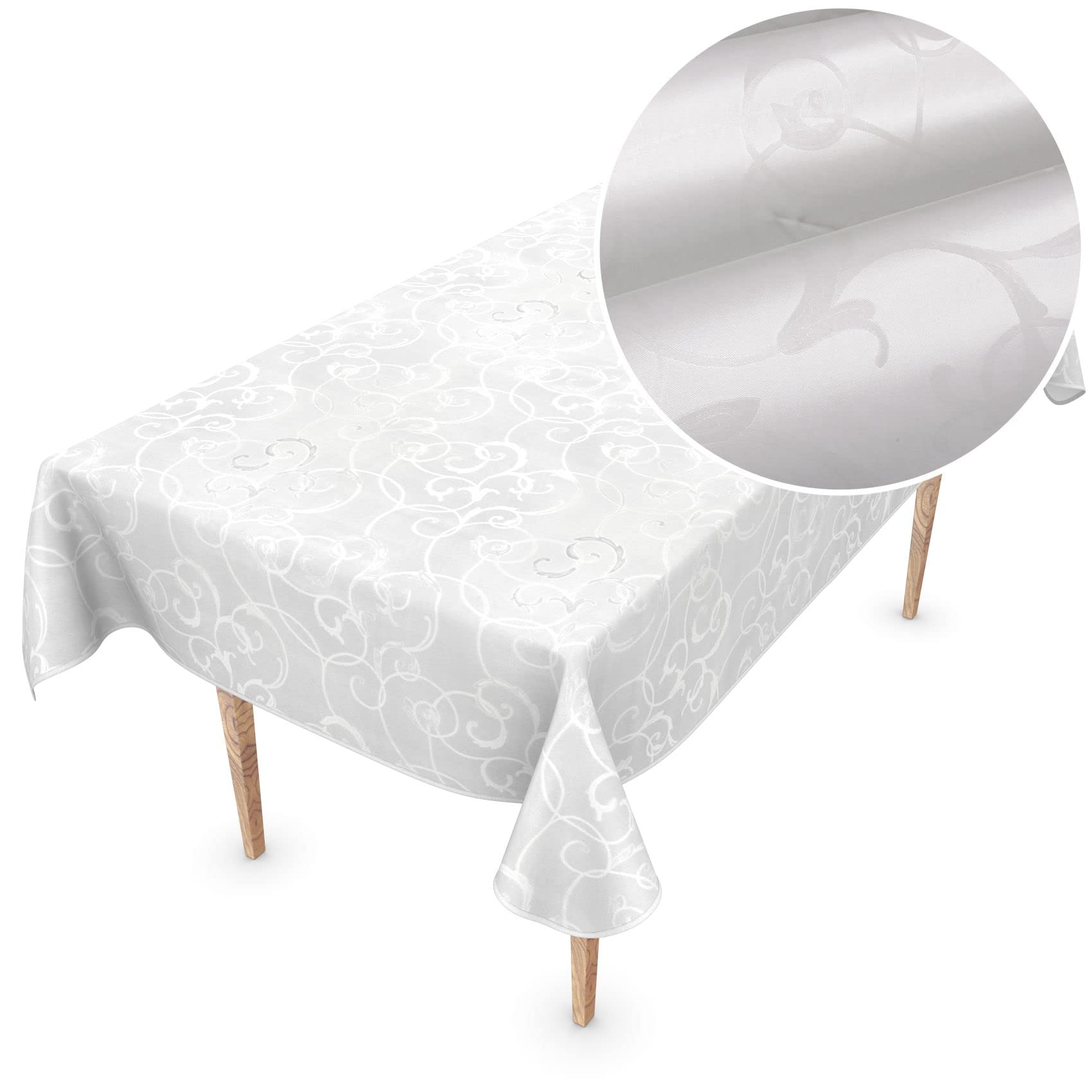 ANRO Premium Oilcloth Tablecloth Vinyl Washable 110 x 150 cm Damask White Mother of Pearl Elegant Wipe Clean
