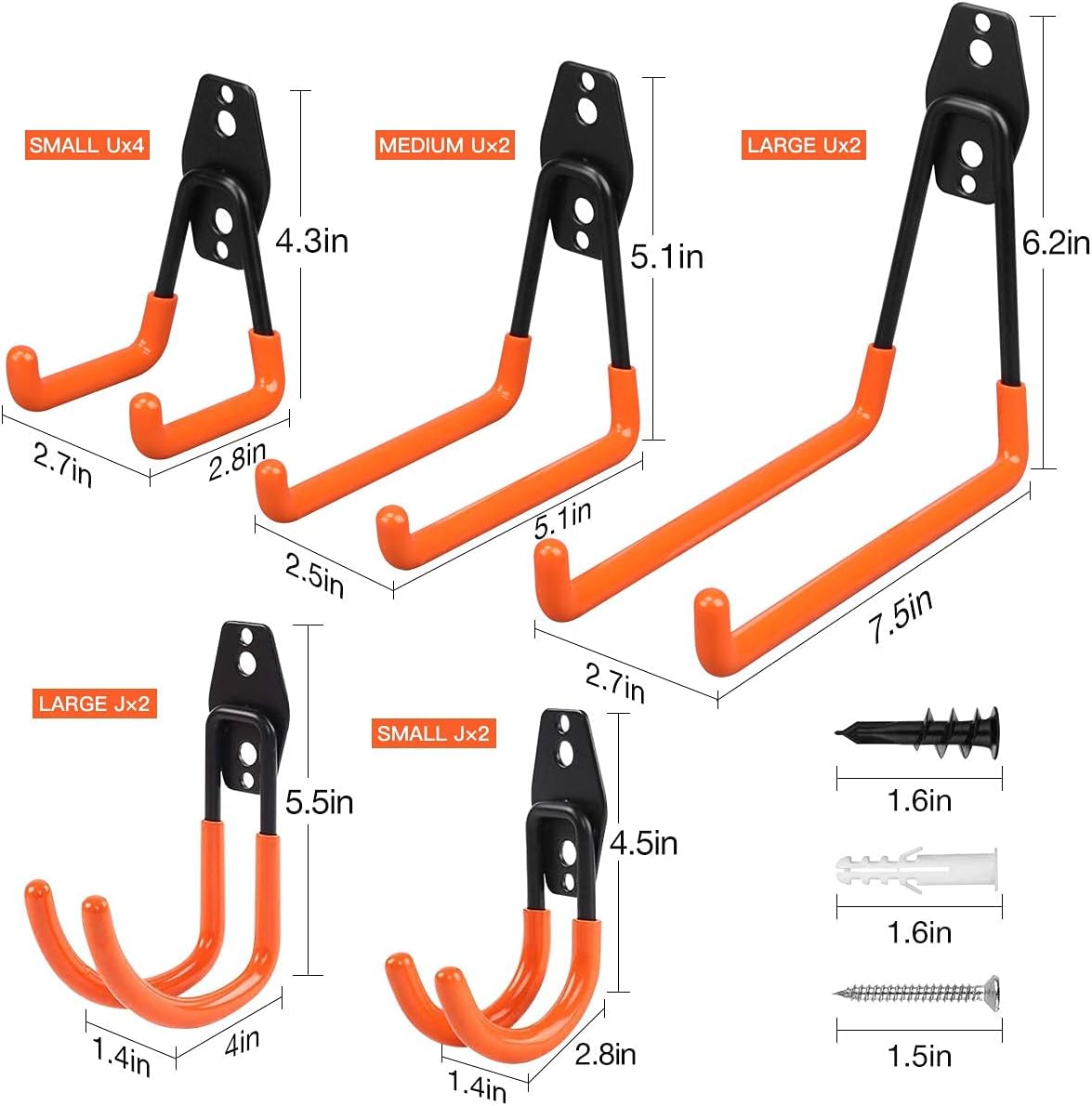 Dstper Garage Hooks, Garage Organizer Utility Hooks, Heavy Duty Garage Storage, Tool Hangers for Garage Wall Utility Wall Garage Hooks and Hangers with Anti-Slip Coating for Tools, Ladders and Bikes - - 