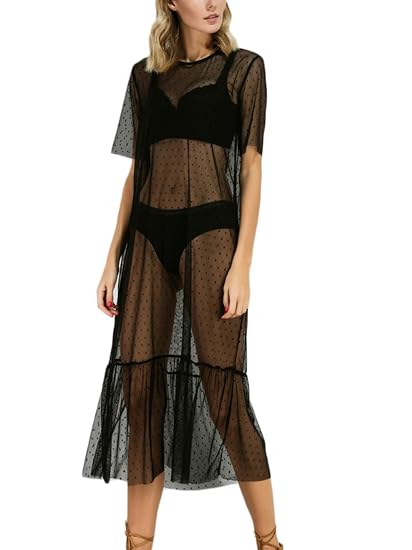 Beauty Go Femme Blouse Transparente Robe Longue Noir à