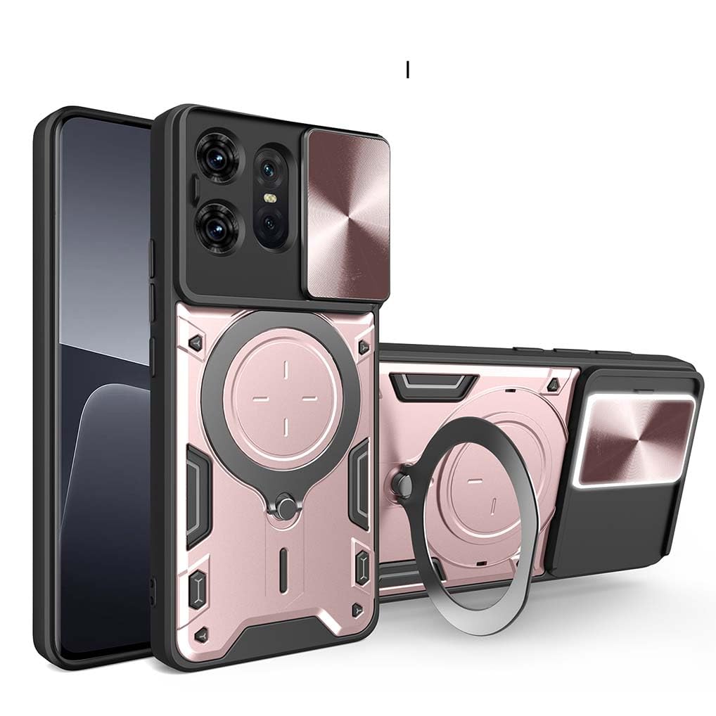 SEAHAI Case for Motorola Edge 50 Pro, Ultra-thin Silicone TPU Shockproof Hybrid Hard PC Cool Style Cover, with Slide Camera Cover and Metal Ring Magnetic Kickstand - Rose gold
