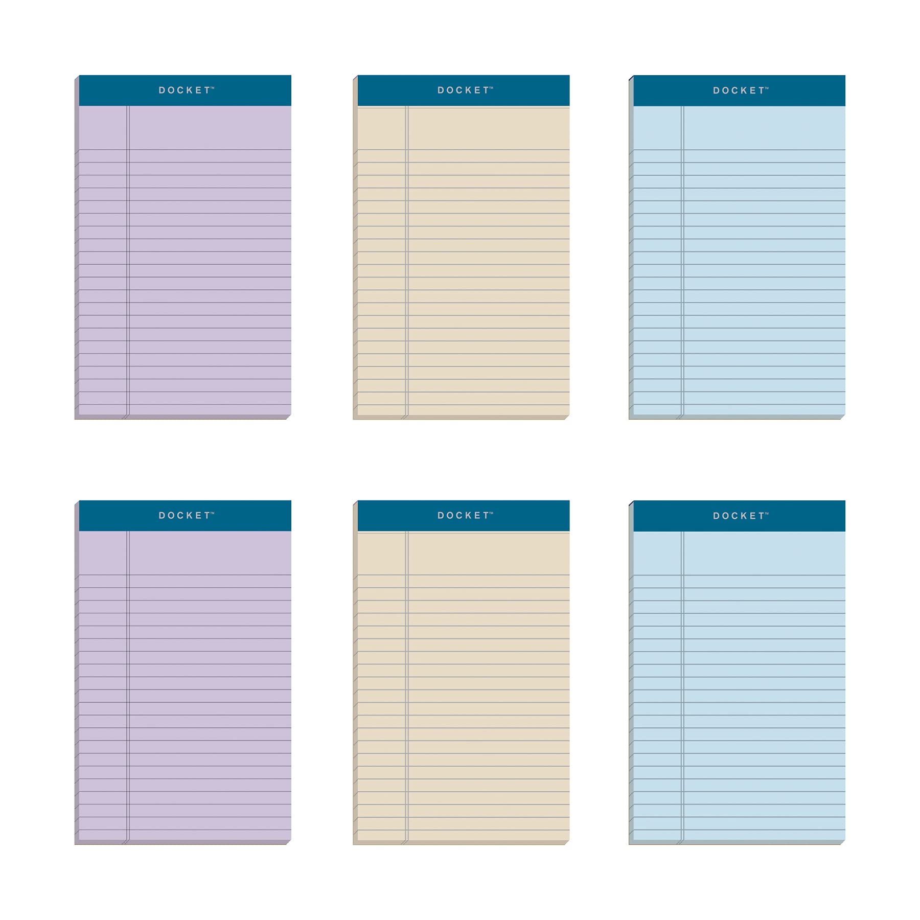 Tops Docket Writing Tablet, 5 x 8 Inches, Perforated, Assorted Colors: Orchid, Ivory, Blue, Narrow Rule, 50 Sheets per Pad, 6 Pads per Pack (99601) (Pack of 12) Image