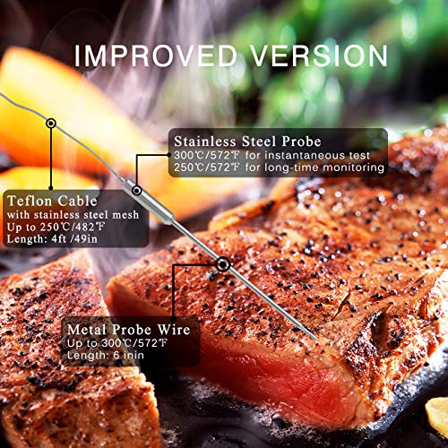 Meat Thermometer, Wireless BBQ Thermometer for grilling,Digital Bluetooth Meat Thermometer instant read, with 2 Waterproof Probes,Smoker Thermometer for Grilling,Cooking Oven Outdoor&Indoor(2probes)
