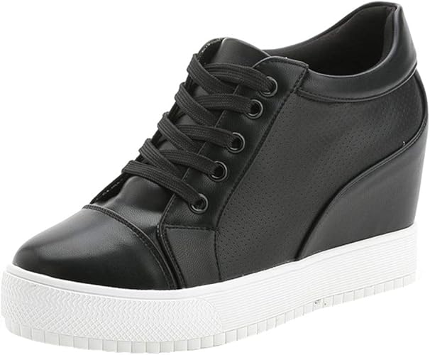 Amazon Yorkfine インヒールスニーカー ヒール7cm レディース シューズ レディース ヒールスニーカー 厚底スニーカー レディース インヒール ハイカット 白い靴 厚底 カジュアル シューズ 編み上げシューズ 黒 白 ブラック Measurement 24 Point 0 Centimeters