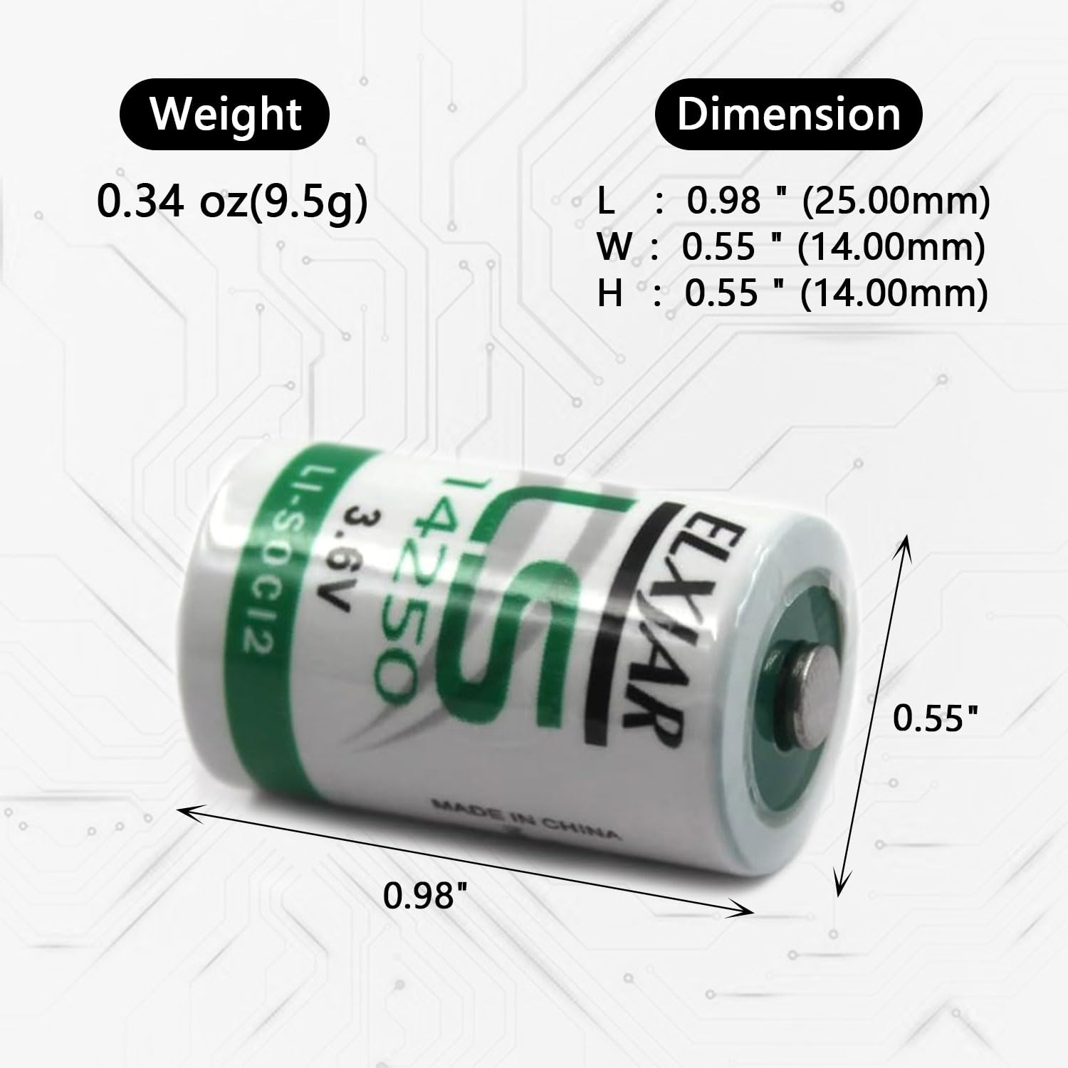 (2-Pack) 3.6V 1200mAh LS14250 1/2AA Lithium Battery Replacement for SAFT LS14250 LS14250BA LS3 LS3BA ER14250 TL-5101 TL-5151 Utility Water Gas Electricity Meter
