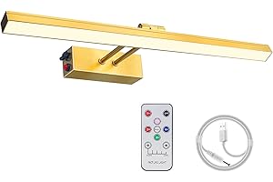 FUNCHDAY Picture Light Wireless,17inch Picture Light Battery Operated,Remote Control Painting Light with Timer and Dimmable,Full Metal Art Light for Display,Wall,Artwork,Portrait,Gallery (Brass)