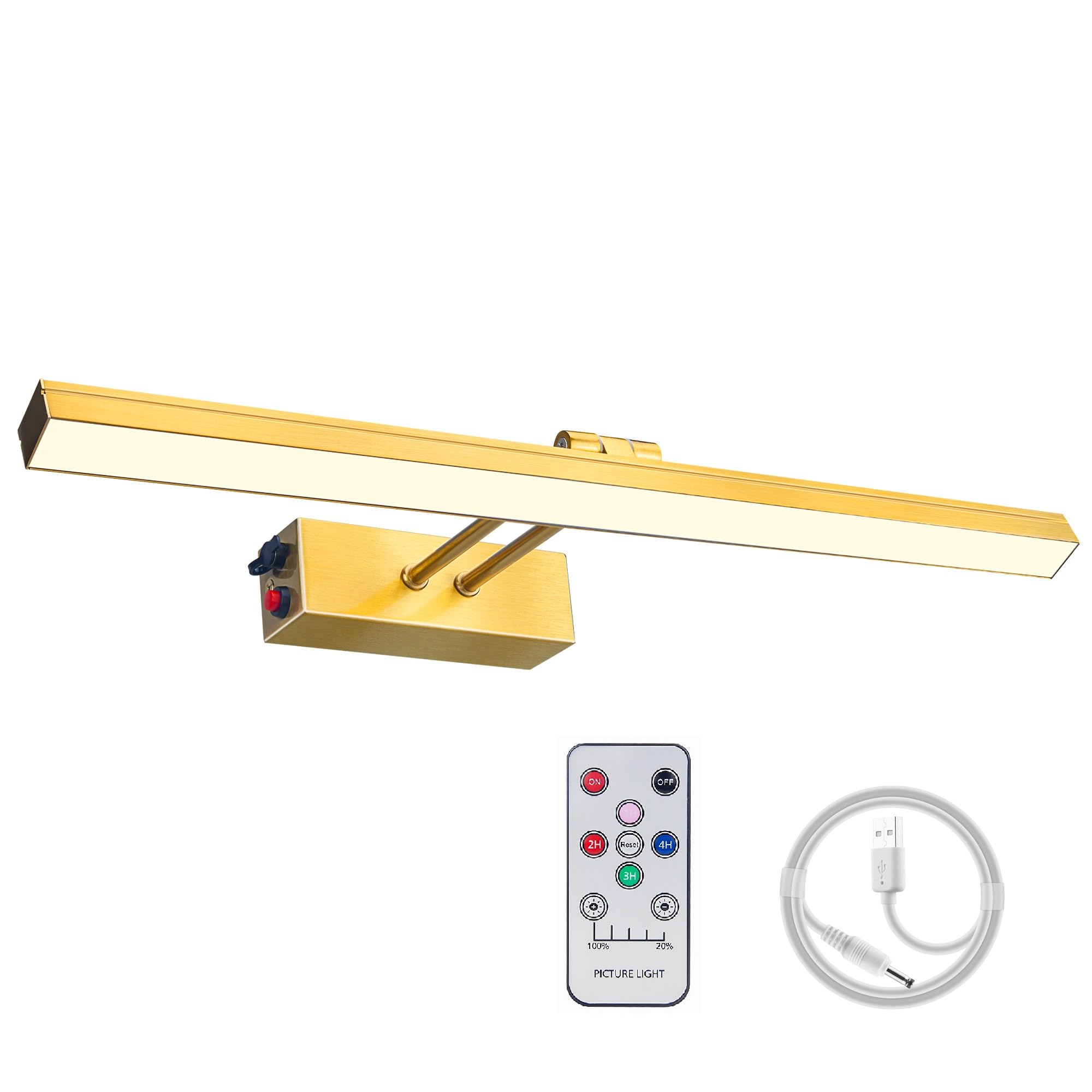 Photo 1 of FUNCHDAY Picture Light Wireless,17inch Picture Light Battery Operated,Remote Control Painting Light with Timer and Dimmable,Full Metal Art Light for Display,Wall,Artwork,Portrait,Gallery (Brass)