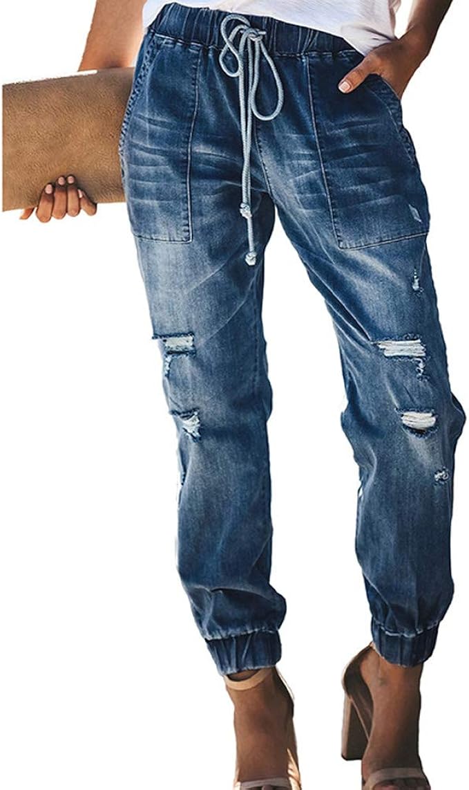 Damen Jogger Jeanshosen Streetwear Boyfriend Jeans Schick Löcher Denim