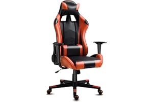 Modern-Depo Gaming Chair with Headrest and Lumbar Support, Height Adjustable Swivel Office Chair High-Back Recliner, Black Orange