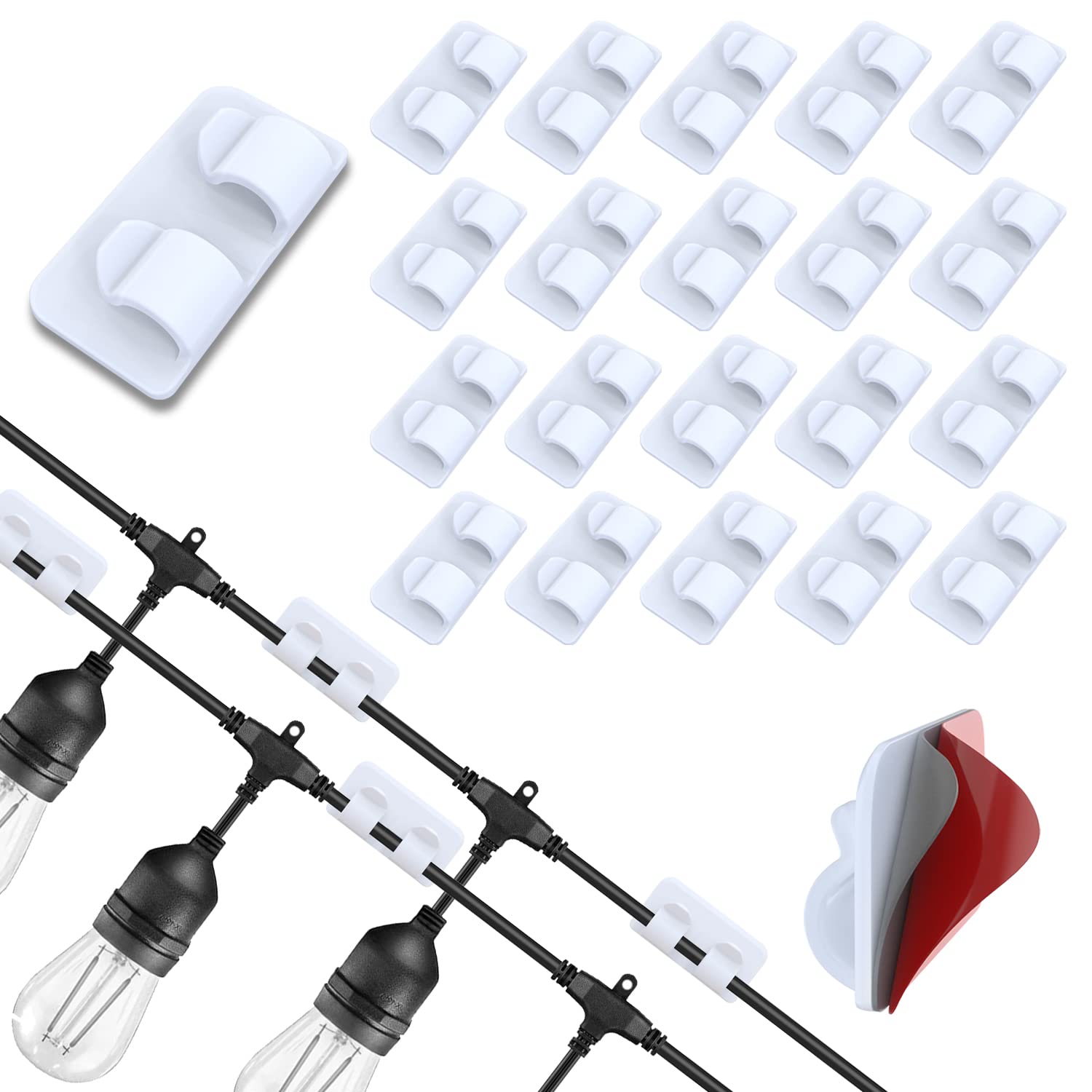 SOWZOM Outdoor Light Clips White 20pcs: Hooks for Outdoor String Lights for Hanging Heavy Duty Patio Fence Balcony Inside Waterproof UV-Resistant Cable Clips