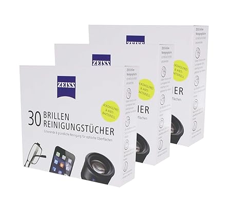 Zeiss feuchte Brillen Reinigungstücher aus Zellstoff 3er Pack a´ 30 Stück zum reinigen von Brillengläser, Handys , Tablets La