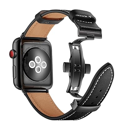 Aottom Compatible per a Apple Watch Band 44mm Genuine Leather iWatch Band 42mm Homes Women Sport Wristband Metal Butterfly Buckle Bracele Bracele Band de reempla&ccedil;ament de 42mm 44mm Apple Watch S&egrave;rie SE 6/5/4/3/2/