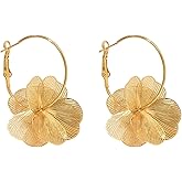 Gold Plated Flower Earrings for Women Large Flower Dangle Earrings Floral Hoop Earring Dainty Gold Jewelry for Women Trendy Floral Earring Gifts