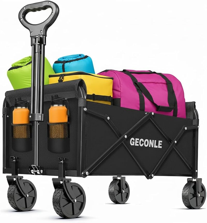 GECONLE 100L Folding Trolley Cart 100KG/220LBS with Cup Holders