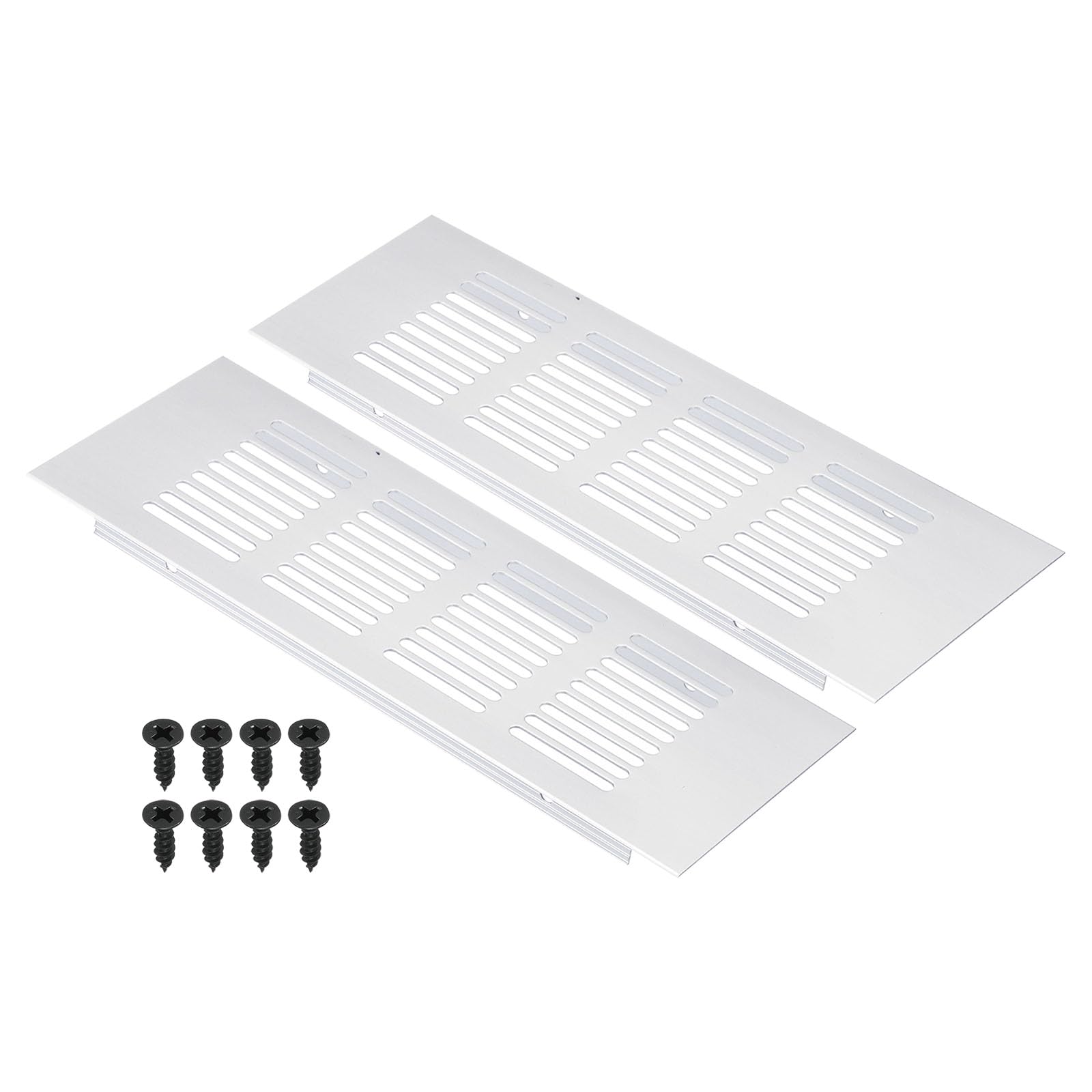 PATIKIL 8 x 3 Inch Door Air Vent Cover, 2pcs Aluminum Grille Ventilation Cover Louvered with Mounting Screws for Cabinet Wardrobe Door, Silver Tone