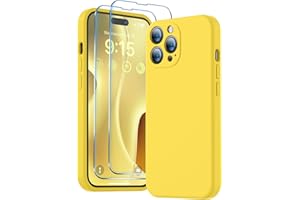 BossKiss Compatible with iPhone 14 Pro Max Case, Silicone Upgraded [Camera Protection] [2 Pcs 9H Screen Protector], Soft Anti-Scratch Microfiber Lining, 6.7 inch, Yellow