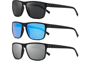 (3 PACK) Square Polarized Sunglasses for Men Vintage Style Driving Travel Lightweight Frame Sun Glasses UV Protection