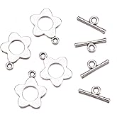 KISSITTY 20 Sets Tibetan Silver Alloy Toggle Clasps Flower Toggle Clasps & Tbar Clasps for Necklace Bracelet Jewelry Making