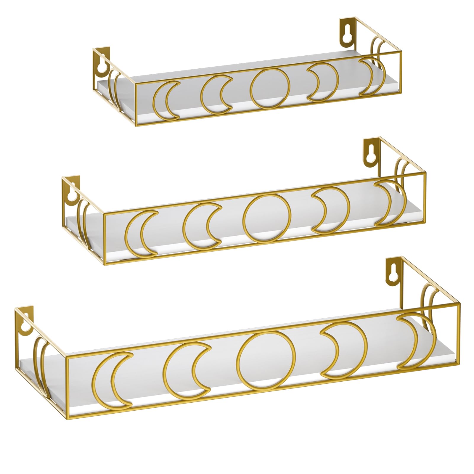 EYMPEU Gold Moon Motif floating shelves, Set of 3 Kitchen Wall Shelves, Bedroom Wall Shelf — image 1