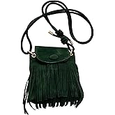 OYOANGLE Women's Boho Fringe Suede Cell Phone Bags Hippie Western Small Tassel Crossbody Bags