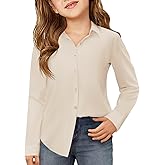 Haloumoning Girls Button Down Shirts Kids Long Sleeve Dress Shirts School Uniform Blouse 5-14 Years