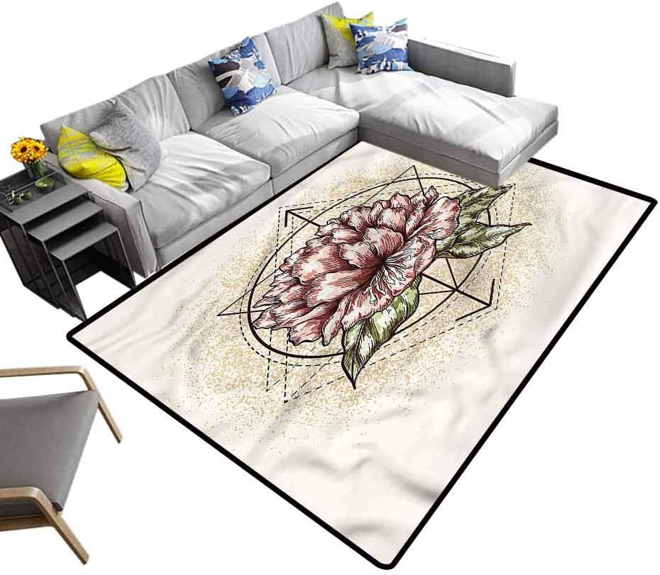 Spring, Living Room Carpets Sacred Geometry Blossoms Luxury Carpets for Home for Dining Room Home Bedroom, 7'x 7'