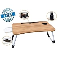 Callas Multipurpose Foldable Laptop Table with Cup Holder & Drawer, Study Table, Bed Table, Breakfast Table, Foldable and Portable/Ergonomic & Rounded Edges/Non-Slip Legs, WA026-B, Brown