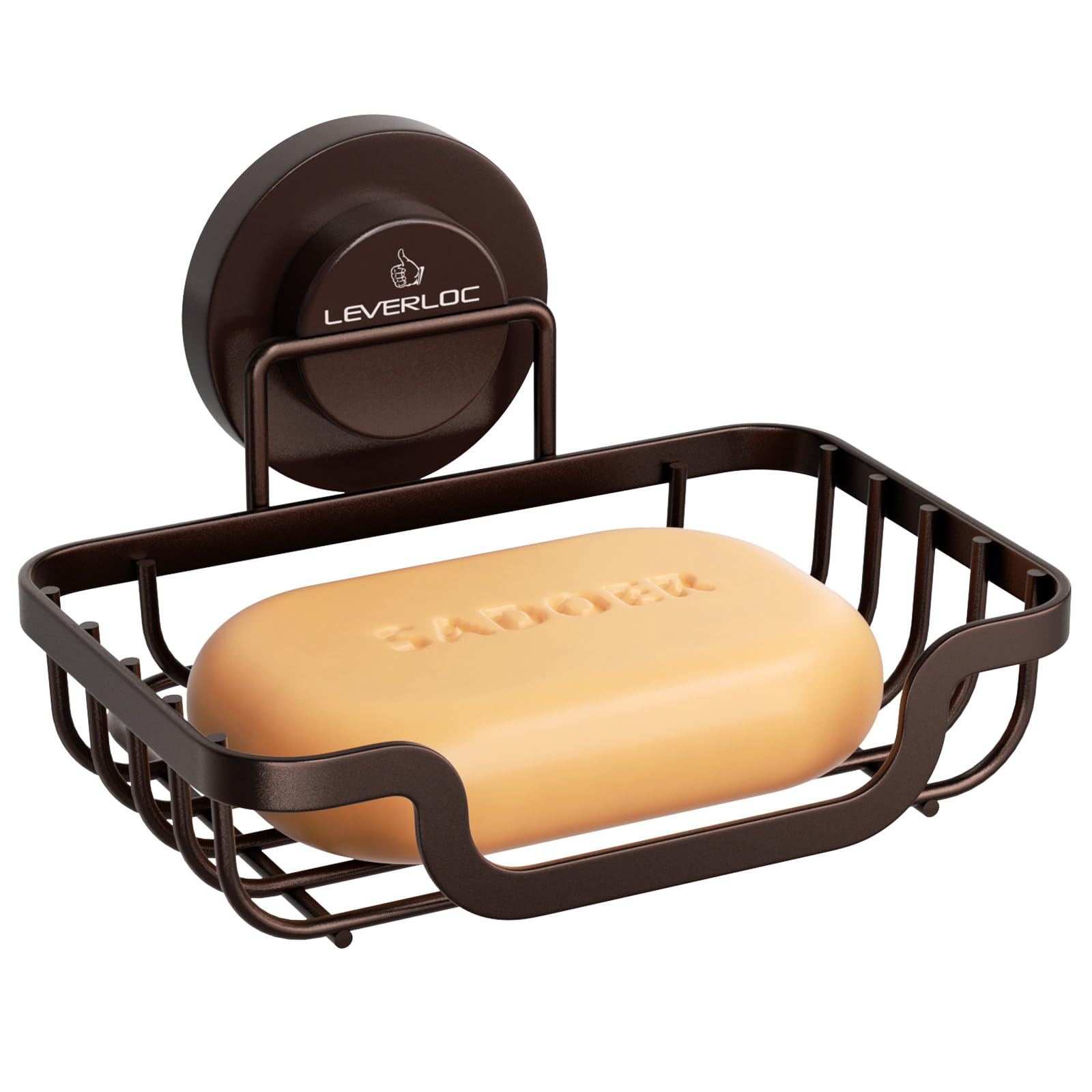 Photo 1 of LEVERLOC Soap Dish, Soap Bar Holder for Shower Suction Cup Wall Mounted, Stainless Steel No-Drilling Removable Waterproof Sponge Holder for Bathroom Bathtub Kitchen Sink, Keep Dry, Brown