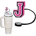 Letter Initial Silicone Straw Cover Topper Cap for Stanley Cup (Fits 30oz & 40oz) Personalized Name ID Identification Charm Accessories Fits 10mm Stanley Straw Tumbler (Pink, Letter J)