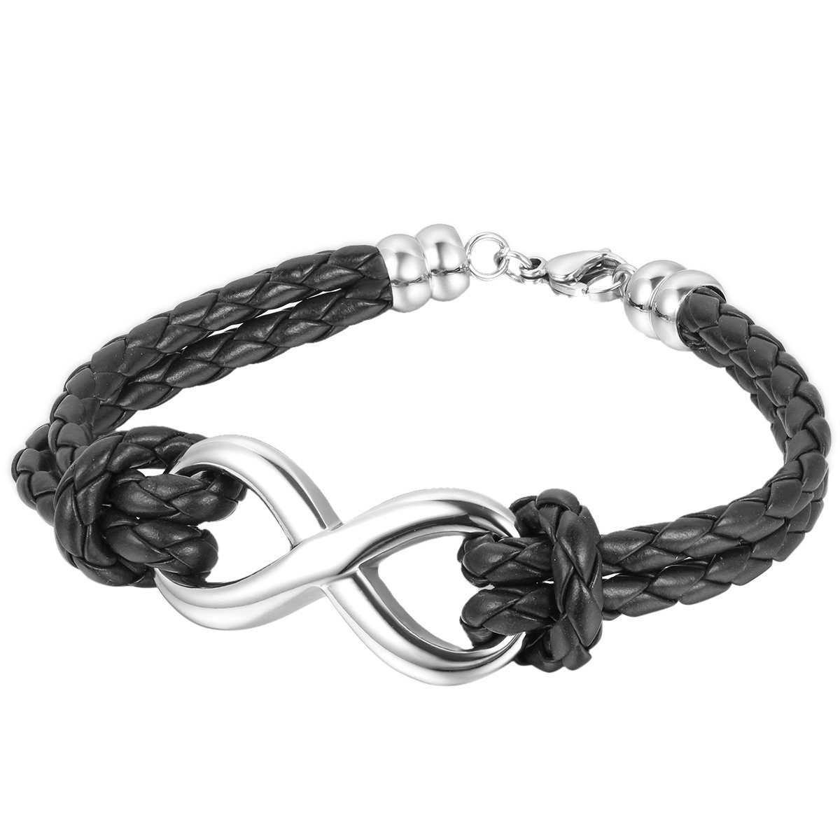 Oidea Mens Women Stainless Steel Infinity Symbol Charm Leather Braided Bracelet,8.2 Inch