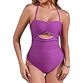 VECENEY Women Halter One Piece Bathing Suits Tummy Control Reversible Swimsuit Slimming Cutout Swim Suits