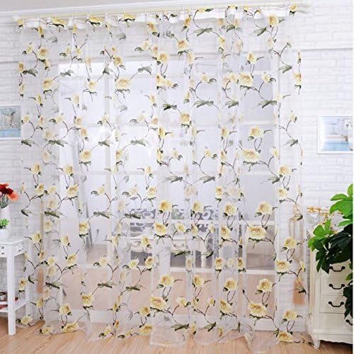 Gaddrt® 1 Panel Window Curtain Brilliant Peony Flowers Tulle Window Screens Door Balcony Curtain Sheer Scarfs Cover Drape Valance Fabric (A)