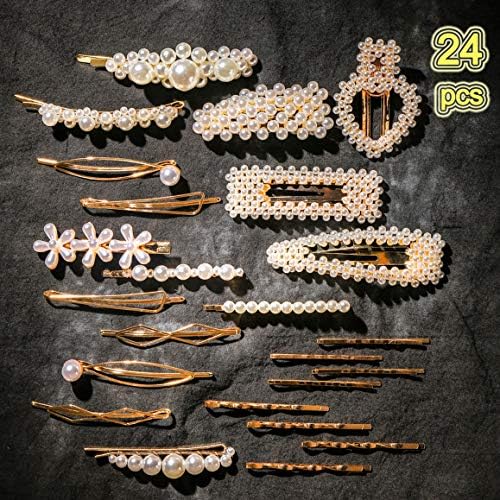 24 pcs Pearls Hair Clips for Women Girls - Handmade Artificial Pearl Hair Pins Barrettes Decorative Hair Accessories for Party Wedding Daily Wearing with 1 Gift Bag