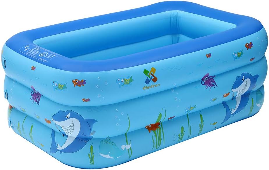 Auvem Inflatable Swimming Pool, Family Kids Water Play Fun Shark Swimming Pool Kids Water Play Fun, Foldable Travel Basin Seat Ball Pool for Babies Toddlers (51IN)
