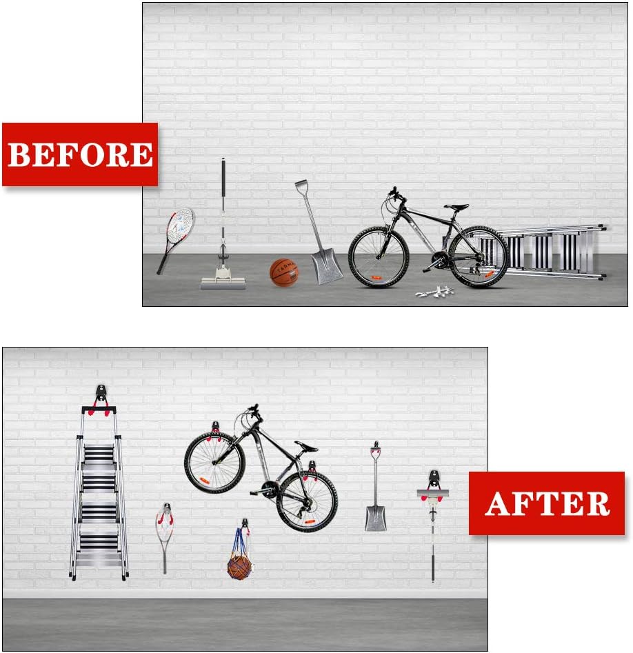 Garage Hooks, 12 Pack Heavy Duty Garage Storage Hooks Steel Tool Hangers for Garage Wall Mount Utility Hooks and Hangers with Anti-Slip Coating for Garden Tools Organizer, Ladders, Bikes, Bulky Items - - 