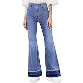 Sidefeel Women's Flare Jeans High Waisted Bell Bottom Stretchy Patch Hem Denim Pants with Pockets