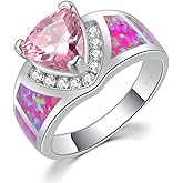 CiNily Elevated Heart Ring for Women | 14K Gold Plated Promise Rings for Her | Sparkling Cubic Zirconia and Opal Engagement Ring | Heart Gemstone Ring Size 6