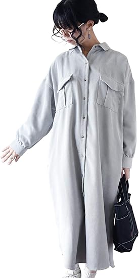 Amazon Co Jp アンドイット And It コーデュロイロングシャツワンピース グレーl 服 ファッション小物