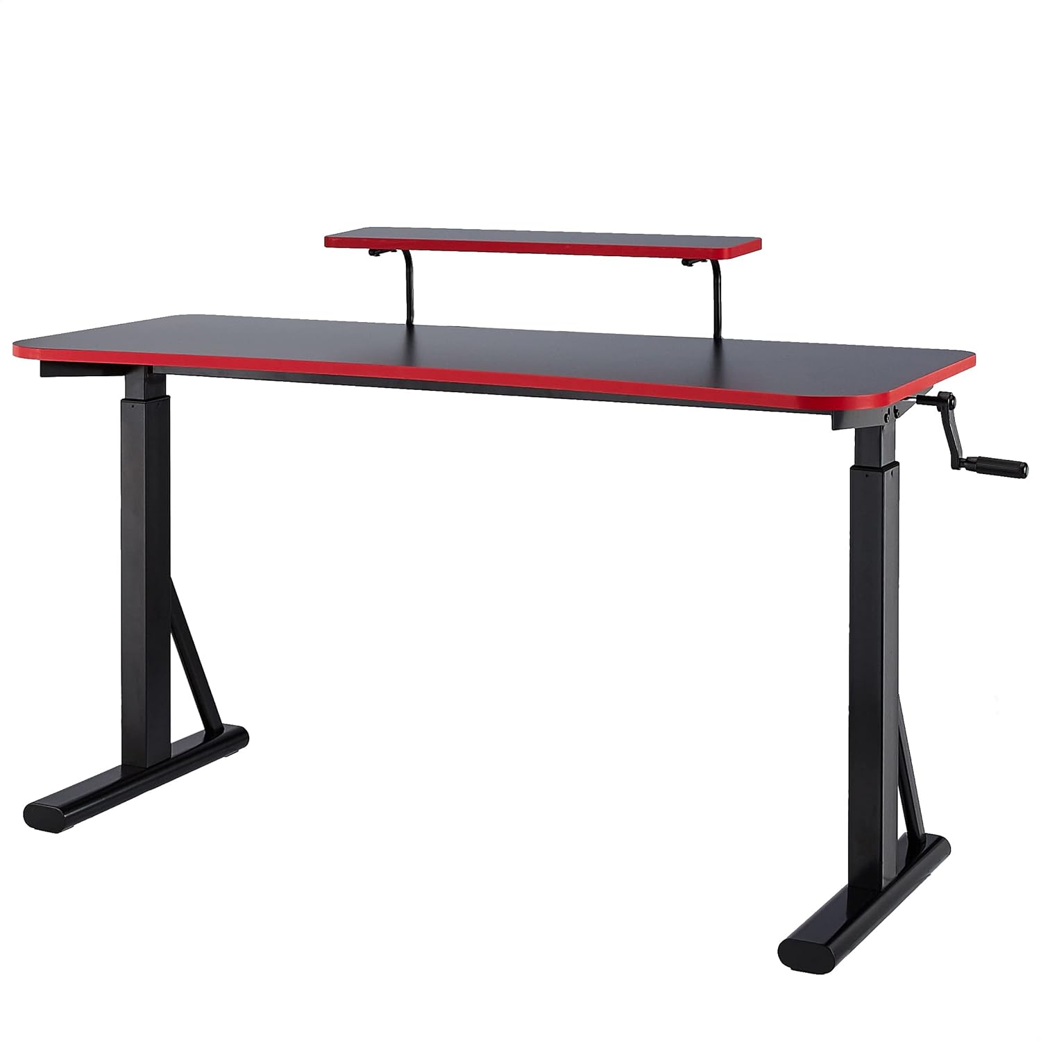 Amazon Basics Height-Adjustable Gaming Desk with Raised Monitor Shelf - Red
