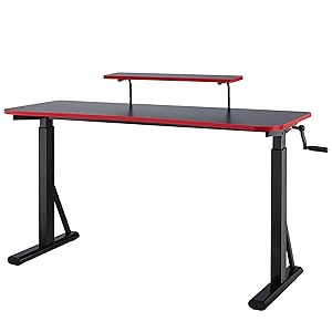 Amazon Basics Height-Adjustable Gaming Desk with Raised Monitor Shelf - Red