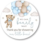 2-Inch Round Boho Bear Balloons Baby Shower Thank You Favor Stickers - Set of 40 (Blue)