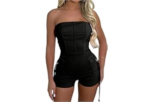 Milumia Women's Sexy Strapless Booty Romper Unitard Bodycon Tube Shorts Micro Jumpsuit with Pocket