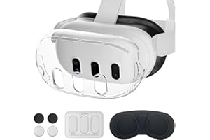 Protective Case for Meta Quest 3, AOLION Accessories for Meta Quest 3, Highly Transparent Impact Resistant Case Come with 1* Inside Lens Cover, 3* Lens Tempered Glass Protector, 4* Joystick Caps