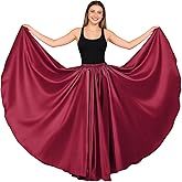 Women Satin Full Circle Ankle Length Swing Long Skirt Maxi Shiny Skirt for Party Cosplay Belly Dance Performance Costume