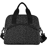 Oarencol Black Leopard Insulated Lunch Bag Animal Skin Print Reusable Cooler Lunch Tote Box with Shoulder Strap for Work Picnic School Beach